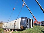 Woman is killed and dozens are injured after bus carrying 50 Ukrainian refugees overturns in Italy 