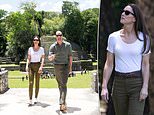 Kate dons khaki trousers and simple white T-shirt and trainers to visit Mayan archaeological site