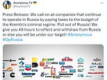 Anonymous hackers tell companies still operating in Russia to ‘pull out – or you’re next’