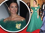 Kate steps out in an emerald custom-designed Jenny Packham gown for a glittering state dinner