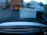 Terrifying moment van flips over and smashes through motorway barrier into oncoming traffic [Video]