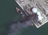 Wreckage of Russian warship the Orsk smoulders in incredible satellite view