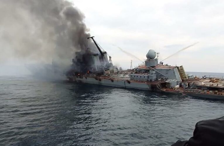 Images and a short video show the Moskva badly damaged and on fire hours before it disappeared into the Black Sea
