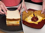 Video of TikTok chef making deep-fried ramen-crusted grilled cheese sandwich HORRIFIES viewers