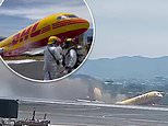 DHL cargo plane spins out on runway on FAILED landing gear as it is forced to return to Costa Rico