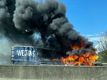 Cider lorry bursts into flames on M5 as huge blaze brings motorway traffic to a standstill 