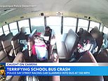 Terrifying moment car in street race slams into school bus at 100pmh in New Mexico