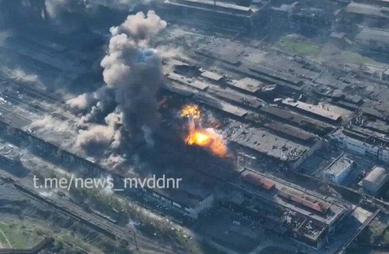 Video: Explosions ripple across steel plant housing civilians