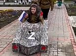 Russian kindergarten children dress up as tanks adorned with a ‘Z’ for Victory Day event