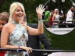 Holly Willoughby flashes her toned arms in a summer dress as she joins the Jubilee procession