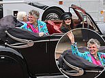 Vintage Jaguar carrying Prue Leith has to be pushed from the Jubilee Pageant after it BREAKS DOWN